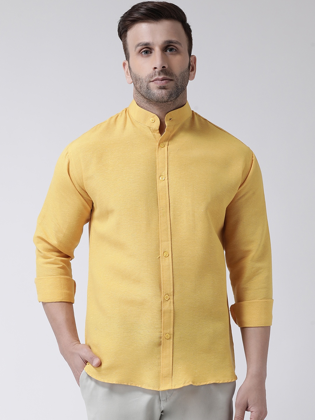 

RIAG Band Collar Opaque Cotton Casual Shirt, Yellow