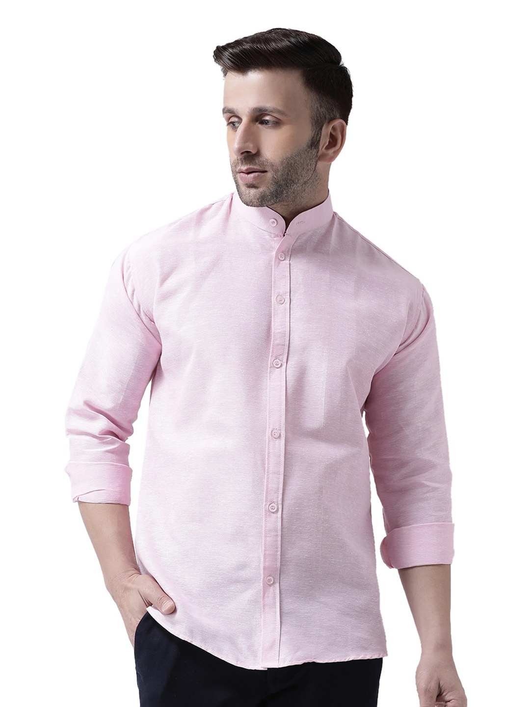 

RIAG Mandarin Collar Cotton Casual Shirt, Pink