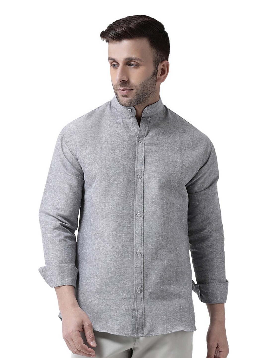 

RIAG Mandarin Collar Cotton Casual Shirt, Grey