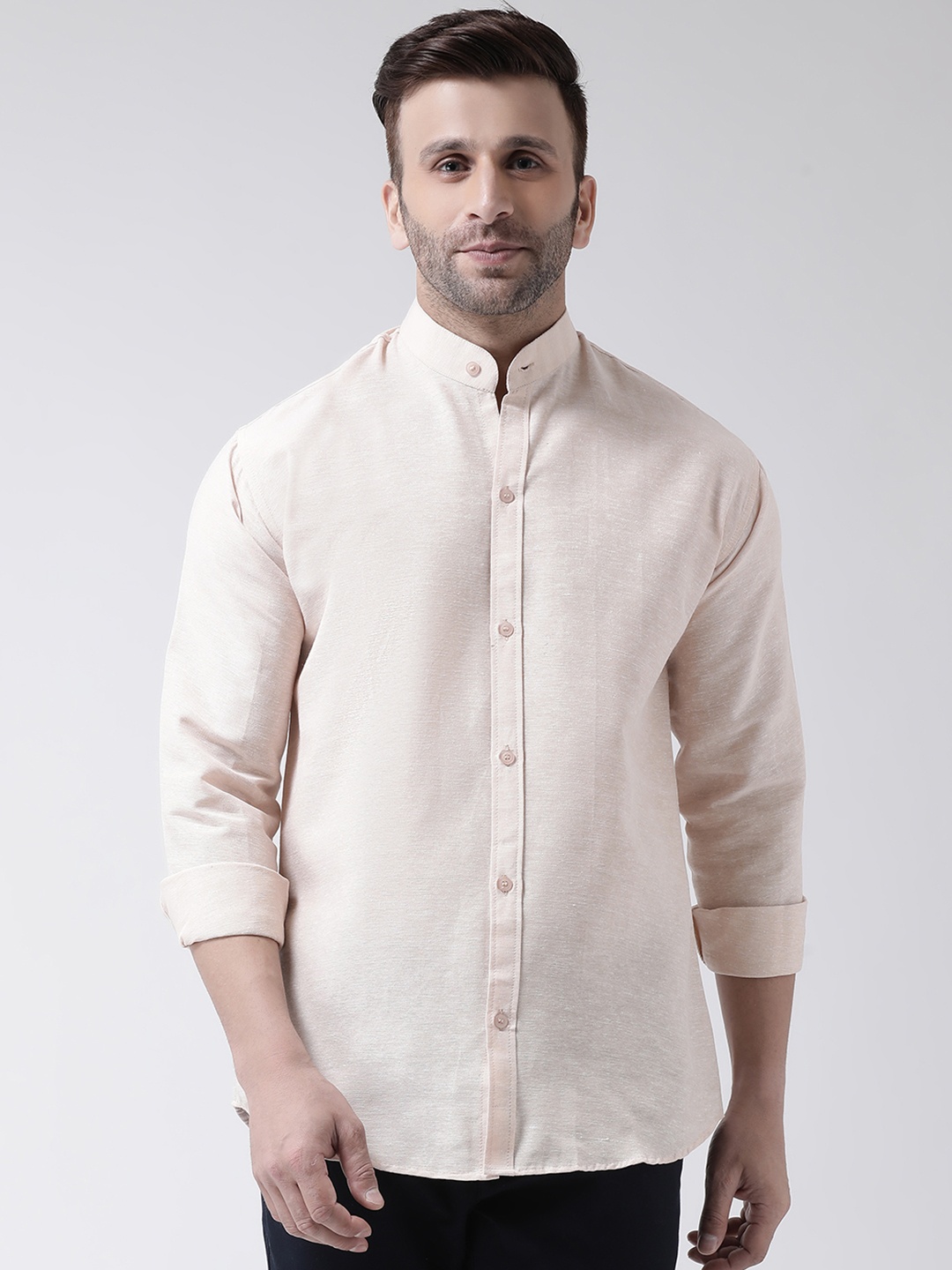 

RIAG Men Mandarin Collar Comfort Cotton Casual Shirt, Beige