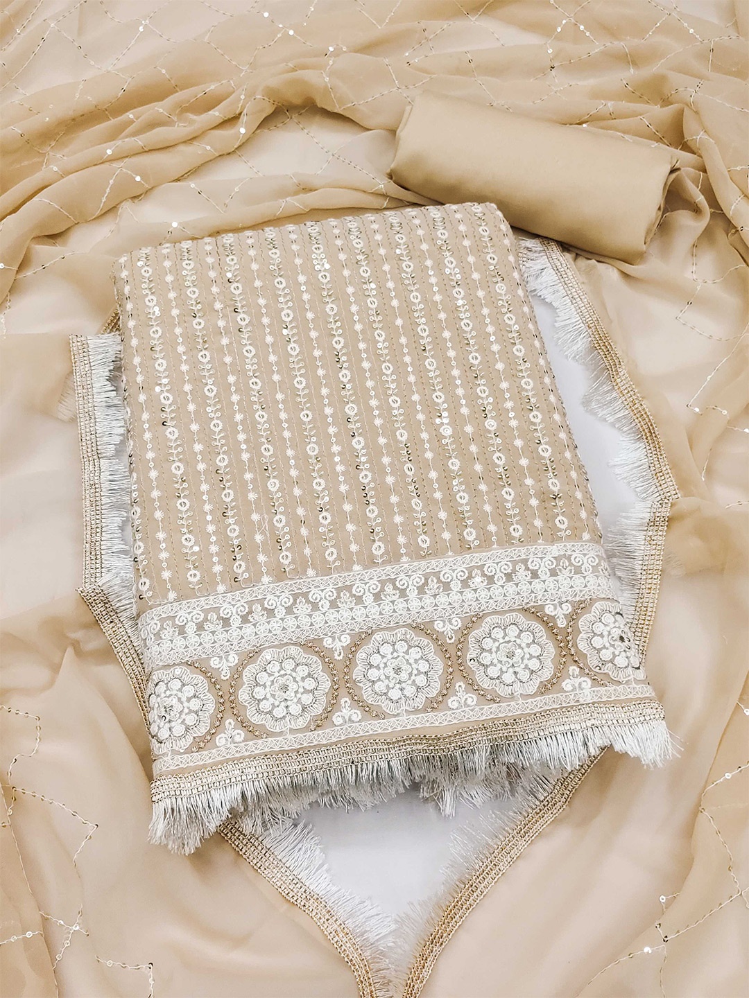 

KALINI Embroidered Unstitched Dress Material, Beige
