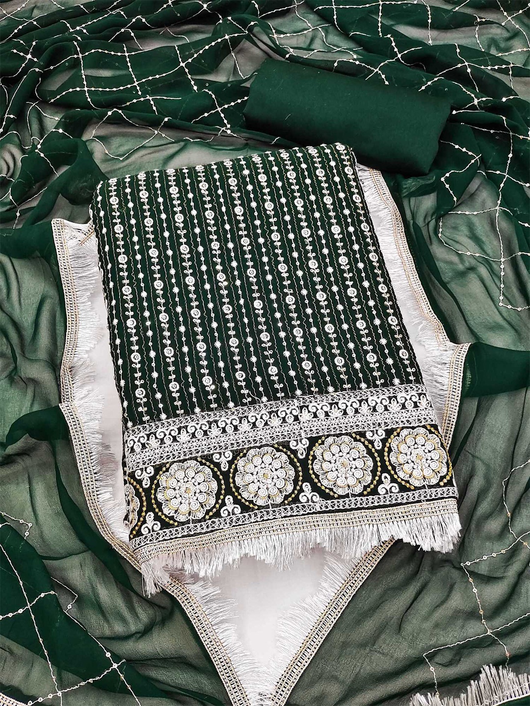 

KALINI Embroidered Unstitched Dress Material, Green