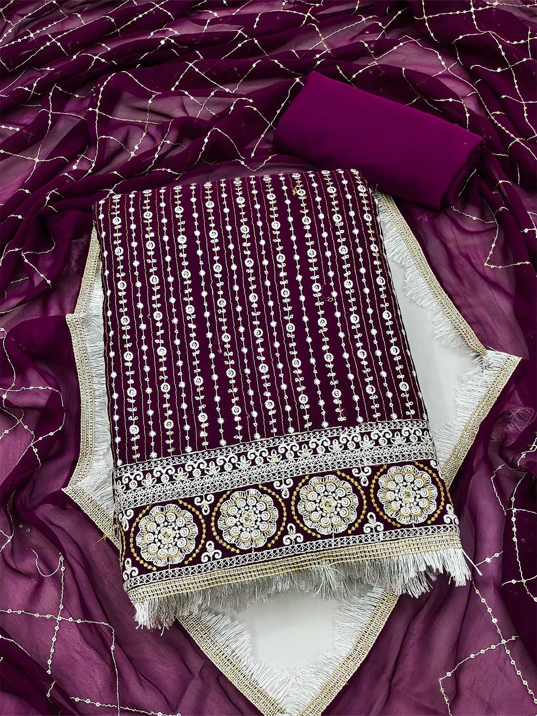 

KALINI Embroidered Unstitched Dress Material, Purple