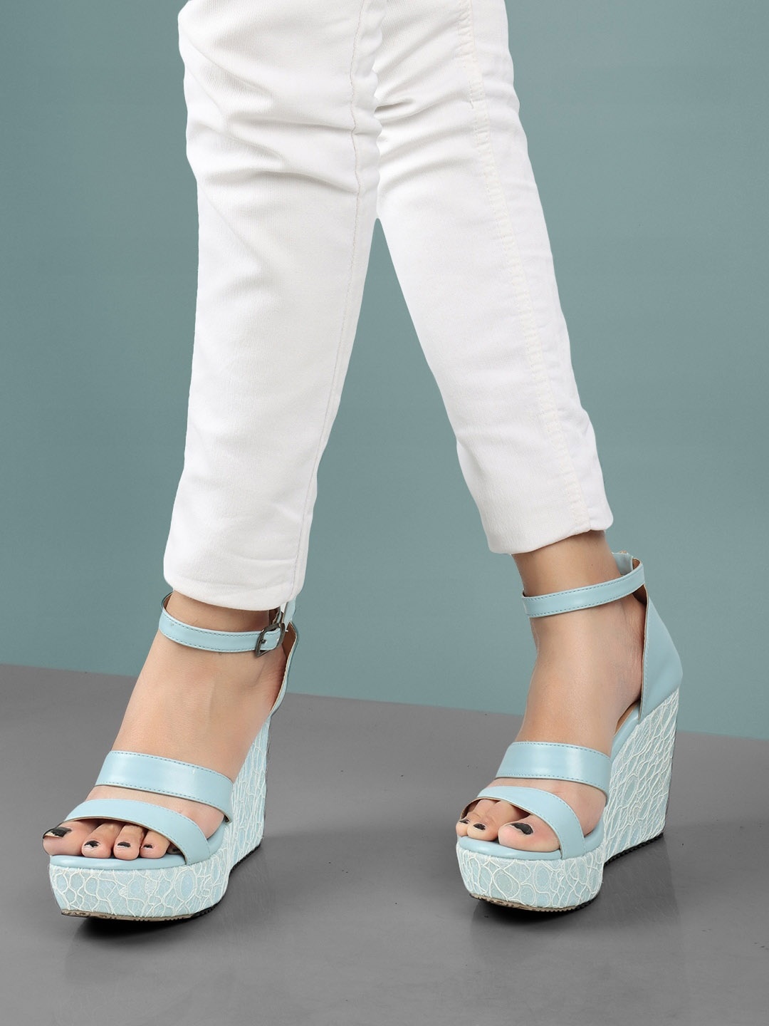 

ICONICS Strappy Open Toe Wedge Heels, Blue