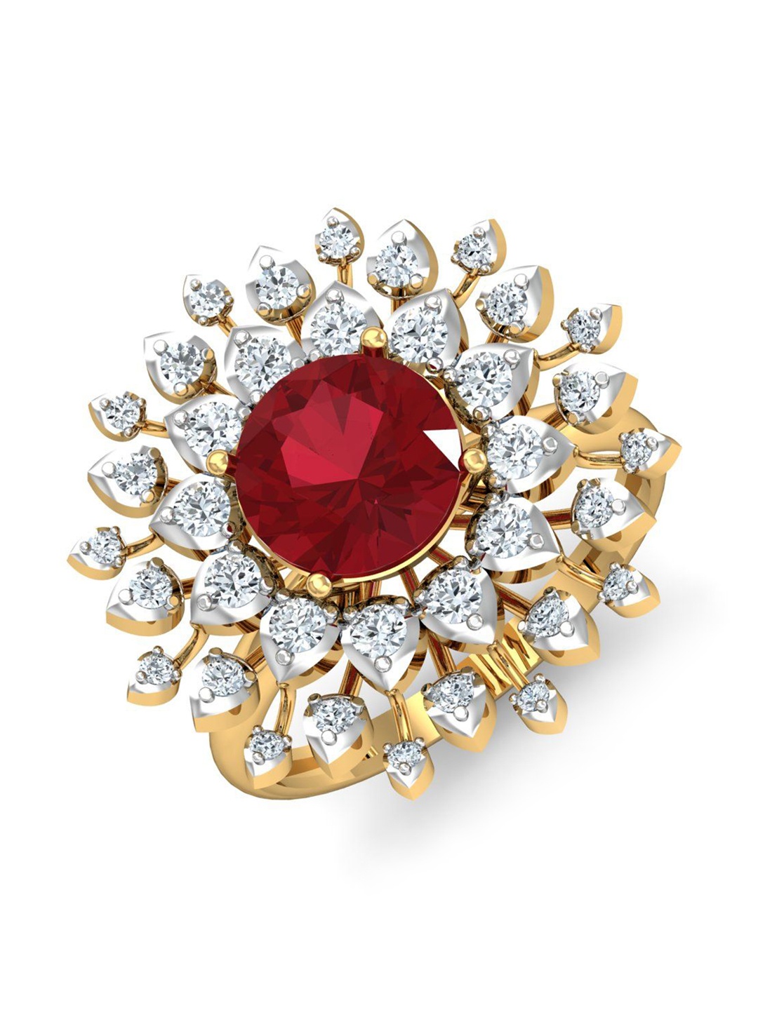 

KUBERBOX Kanak Red Cocktail 18KT Gold Diamond Spinel Studded Finger Ring-4.48gm
