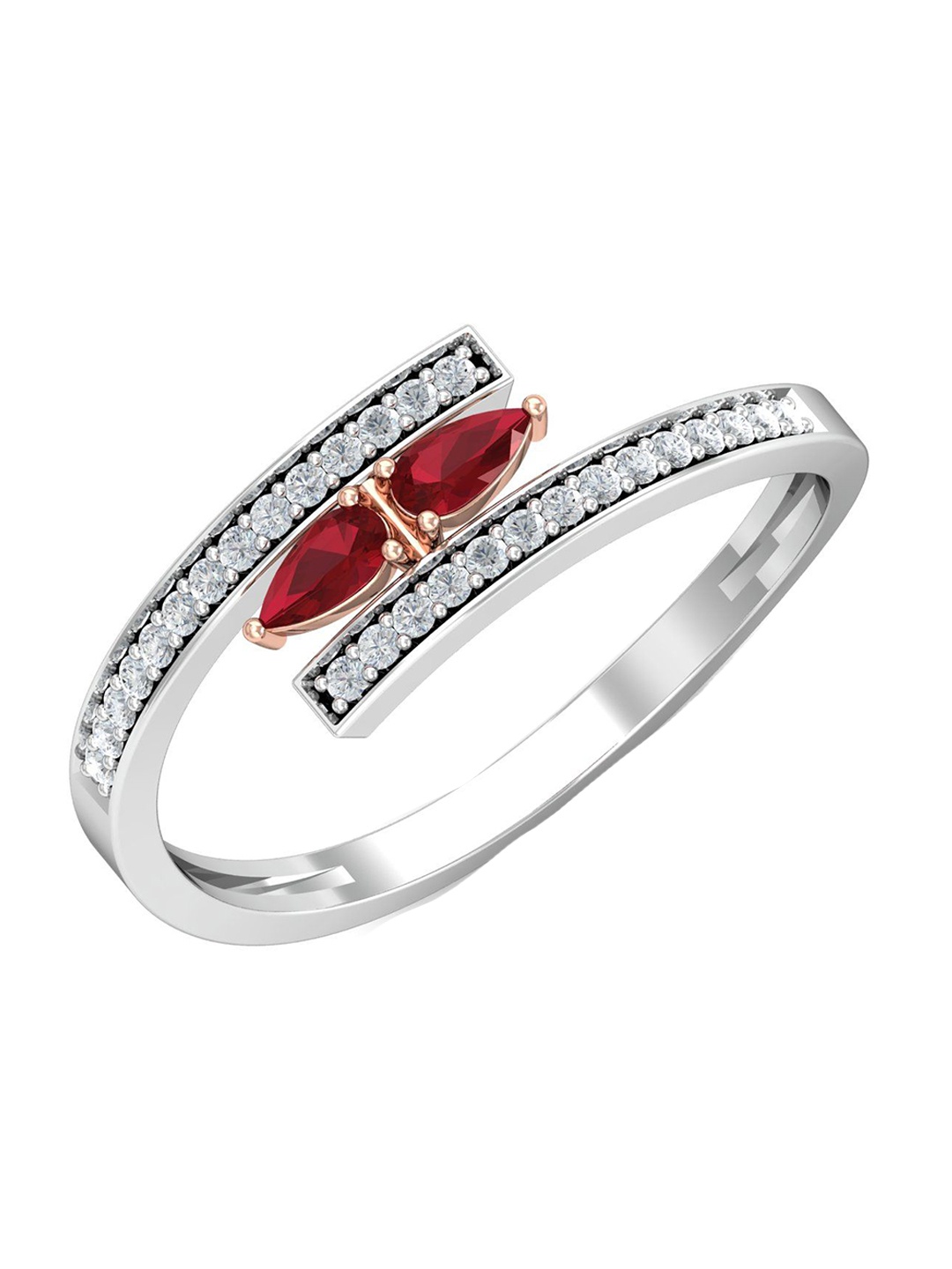 

KUBERBOX Liora 18KT White Gold Diamond Ruby Studded Ring-1.64gm, Silver