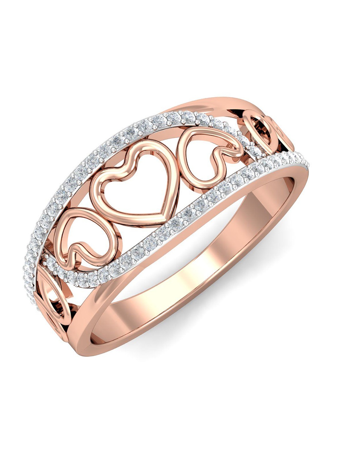 

KUBERBOX Brooke Heart 18KT Rose Gold Diamond-Studded Ring-2.96gm
