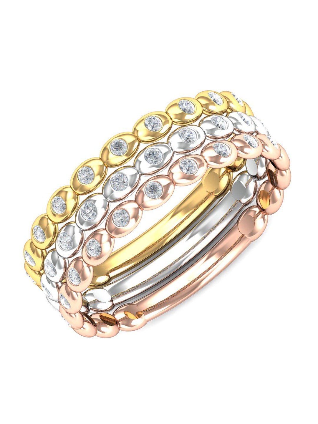 

KUBERBOX Set Of 3 18KT Gold Diamond-Studded Rings - 3.08gm