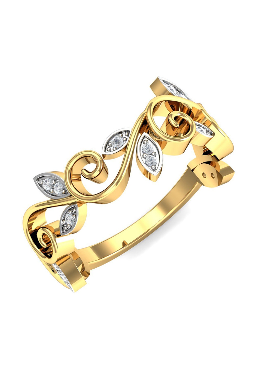 KUBERBOX Floral Fantasy 18KT Gold Diamond-Studded Ring-3.38 gm