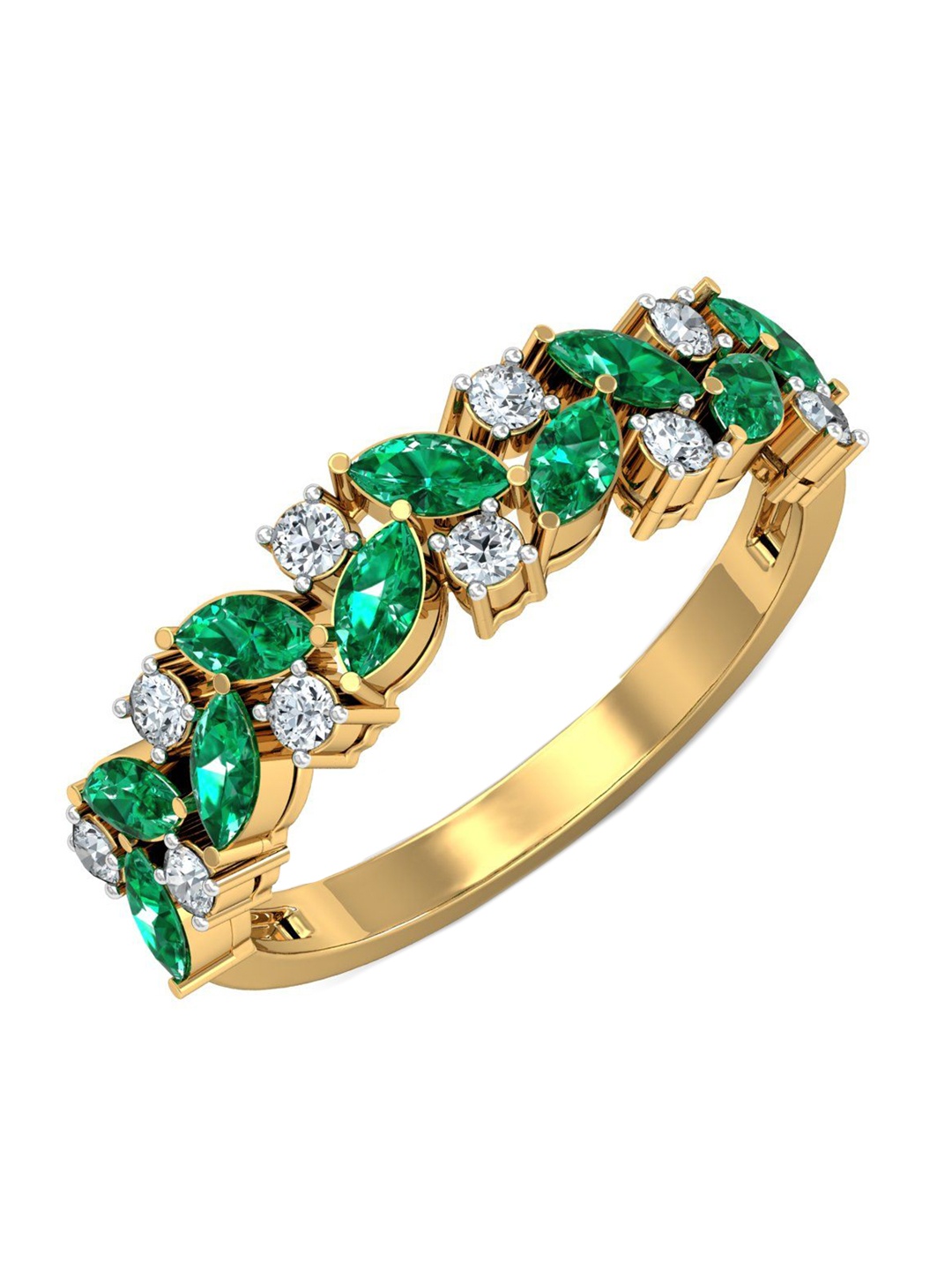 

KUBERBOX Vira 18KT Gold Diamond-Studded & Emerald Ring-2.72 gm