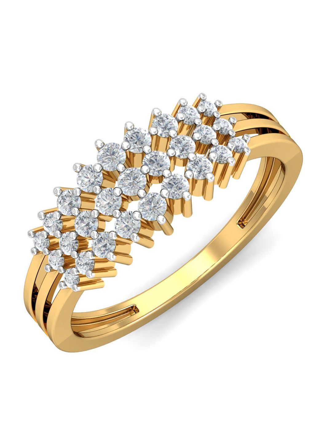 

KUBERBOX Folami Multi Line 18KT Gold Diamond-Studded Ring-3.35gm