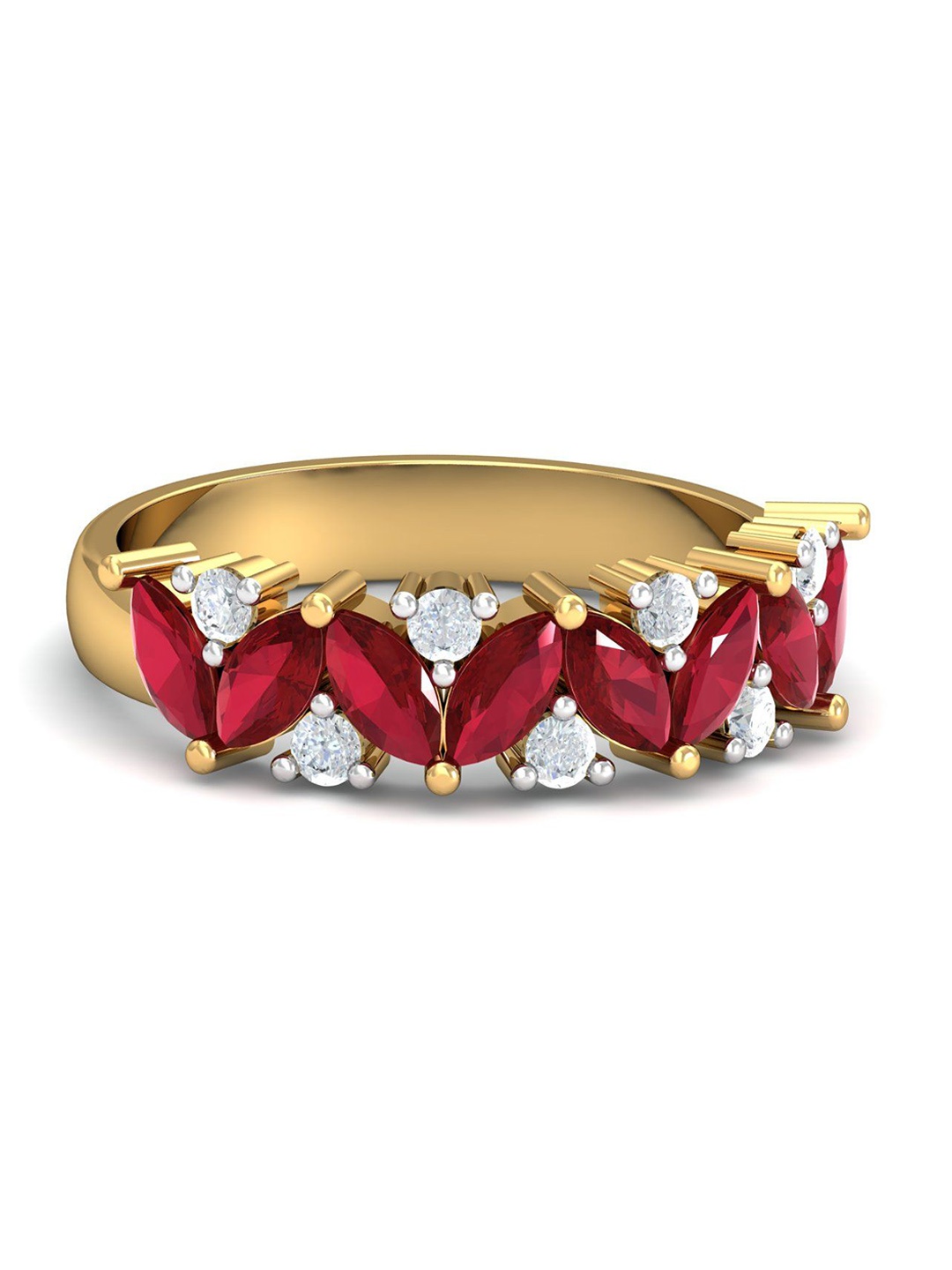 KUBERBOX Tao 18KT Gold Diamond-Studded & Ruby Ring- 3.8gm