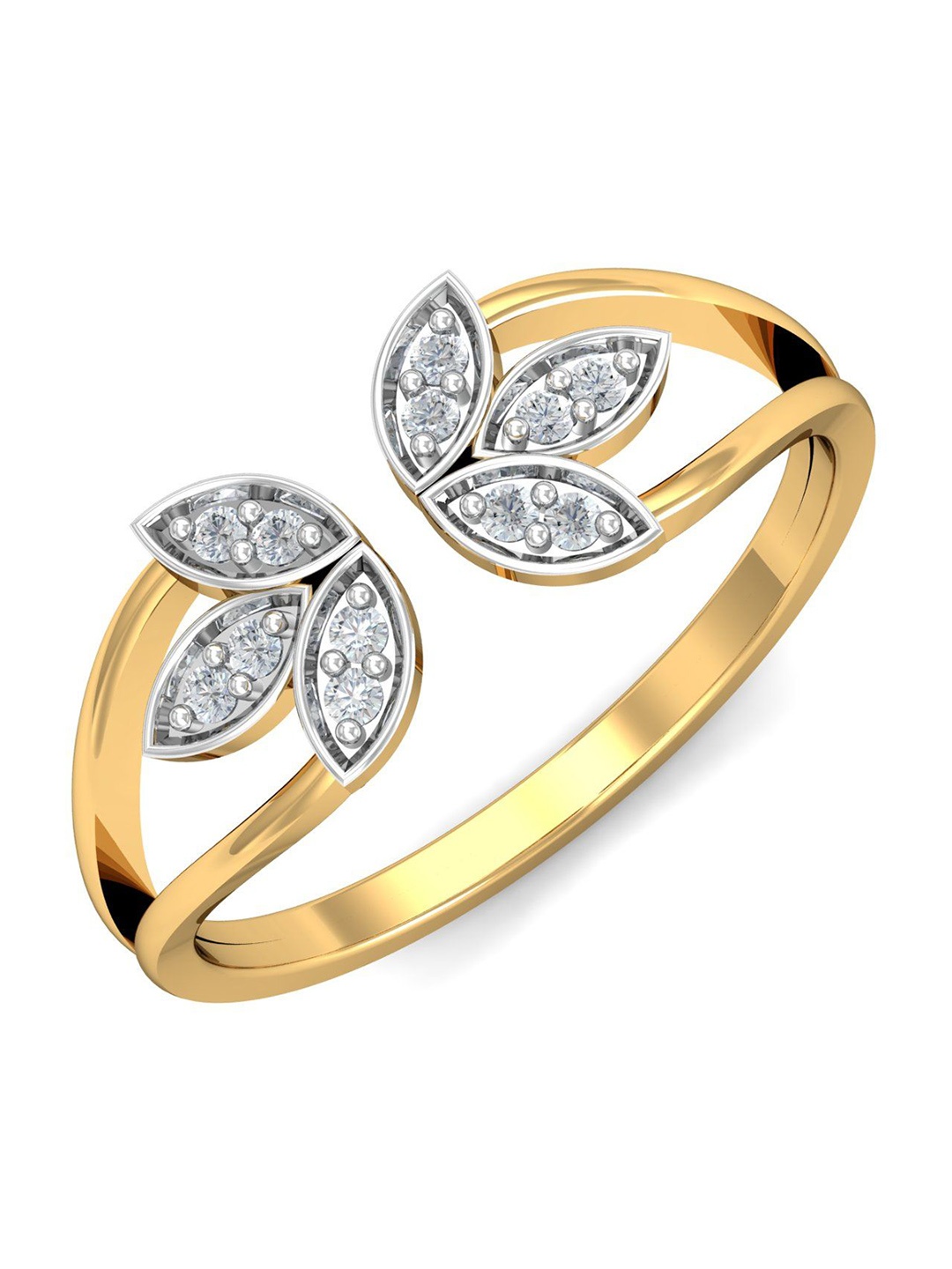 

KUBERBOX Petals Open 18KT Gold Diamond-Studded Finger Ring-2.29gm