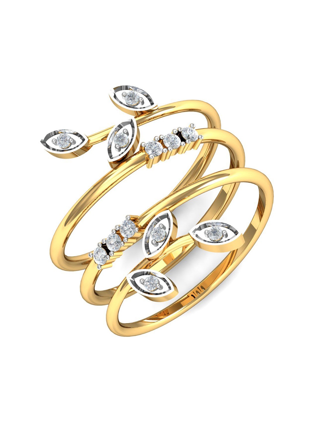 

KUBERBOX Leafy Spiral 18KT Gold Diamond Studded Ring 3.53 gm