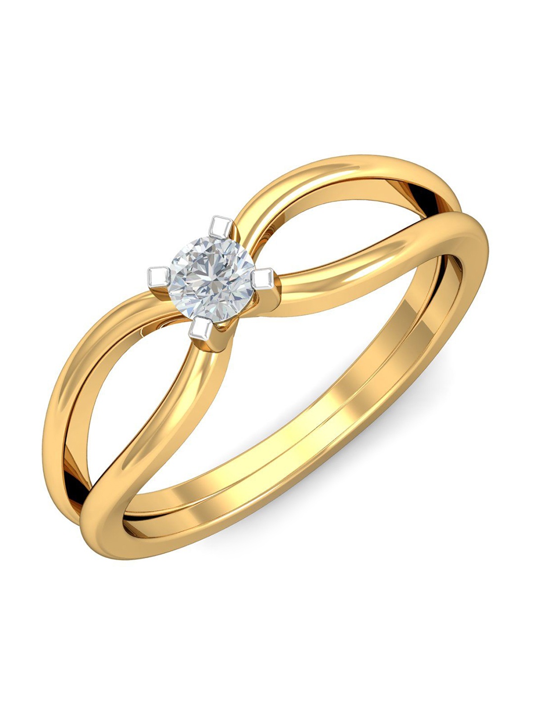 

KUBERBOX Solitaire Split Shank 18KT Gold Diamond Studded Finger Ring- 3.78gm
