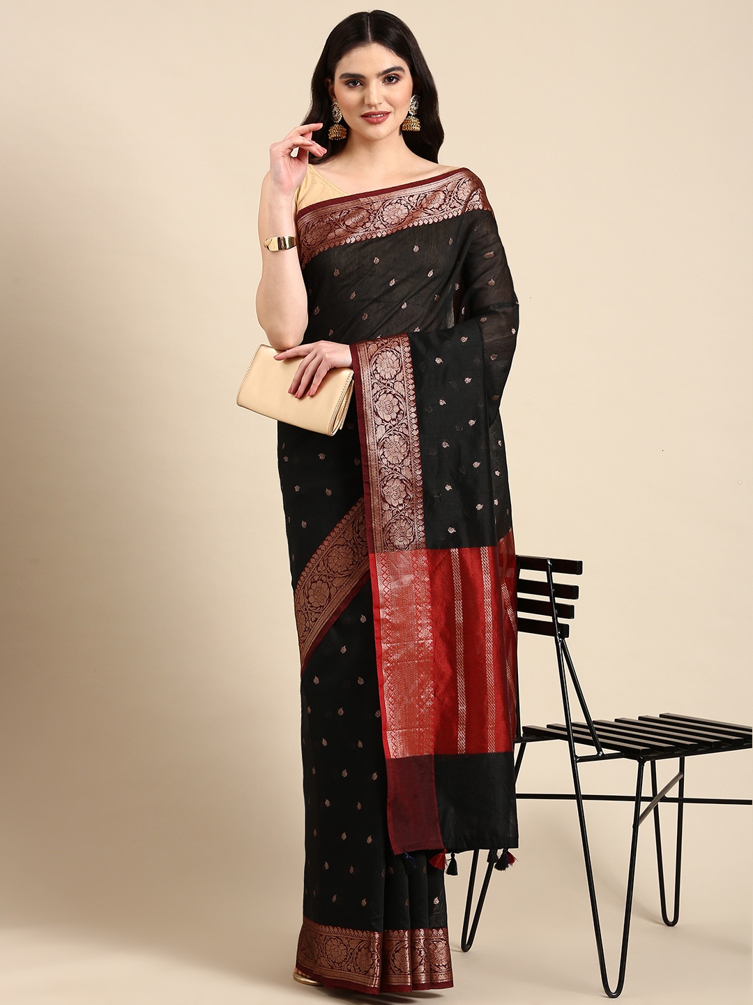 

Rani Saahiba Ethnic Motifs Woven Design Zari Banarasi Saree, Black