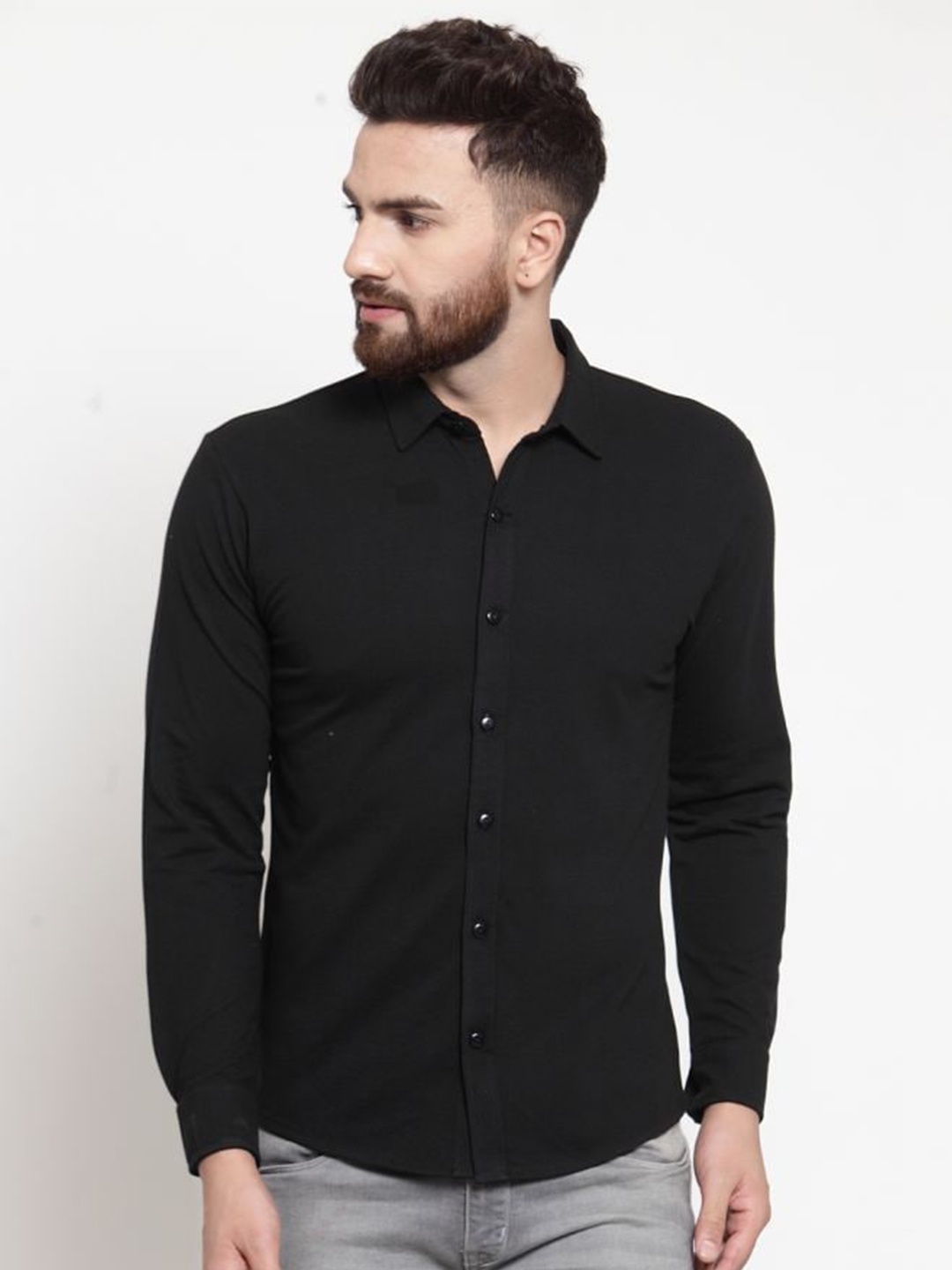 

WILD WEST Spread Collar Comfort Opaque Casual Shirt, Black