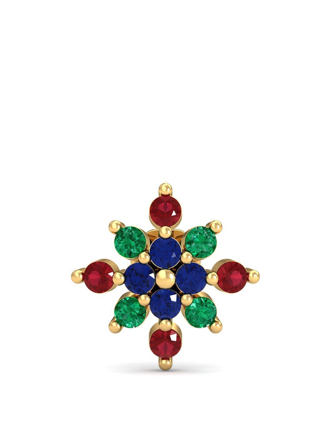 

KUBERBOX Multi-Gems 18KT Gold Gemstones Studded Nose Stud-0.68gm