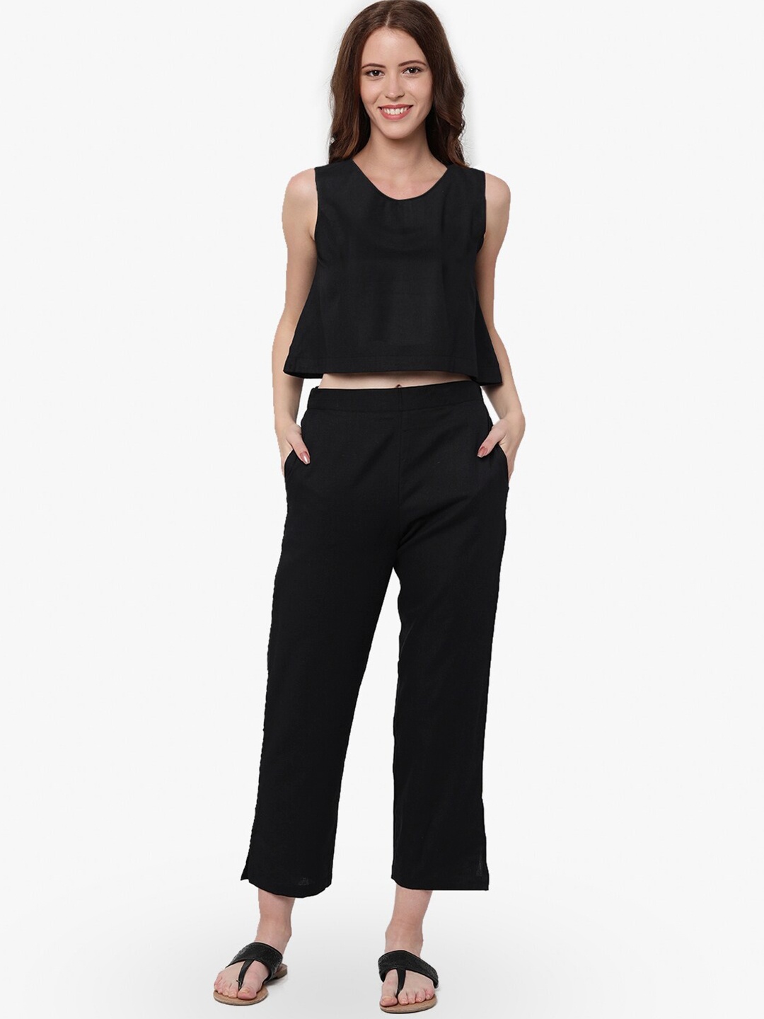 

UNTUNG Cotton Crop Top With Trousers, Black