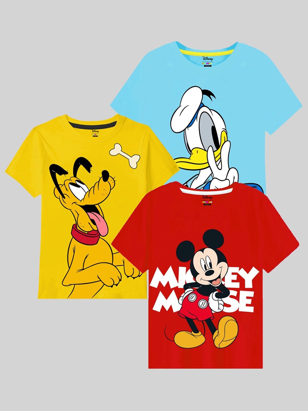 

KUCHIPOO Boys Pack Of 3 Mickey & Friends Printed Cotton T-shirt, Blue