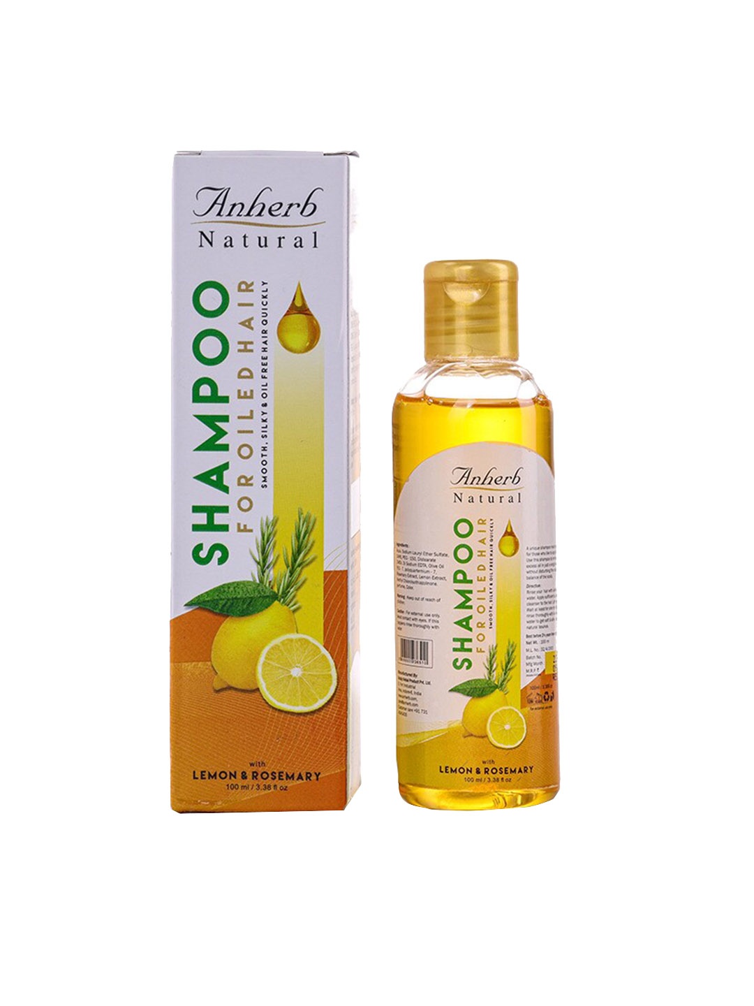 

Anherb Natural Lemon & Rosemary Chemical-Free Cleansing Shampoo For Oily Hair - 100 ml, Yellow