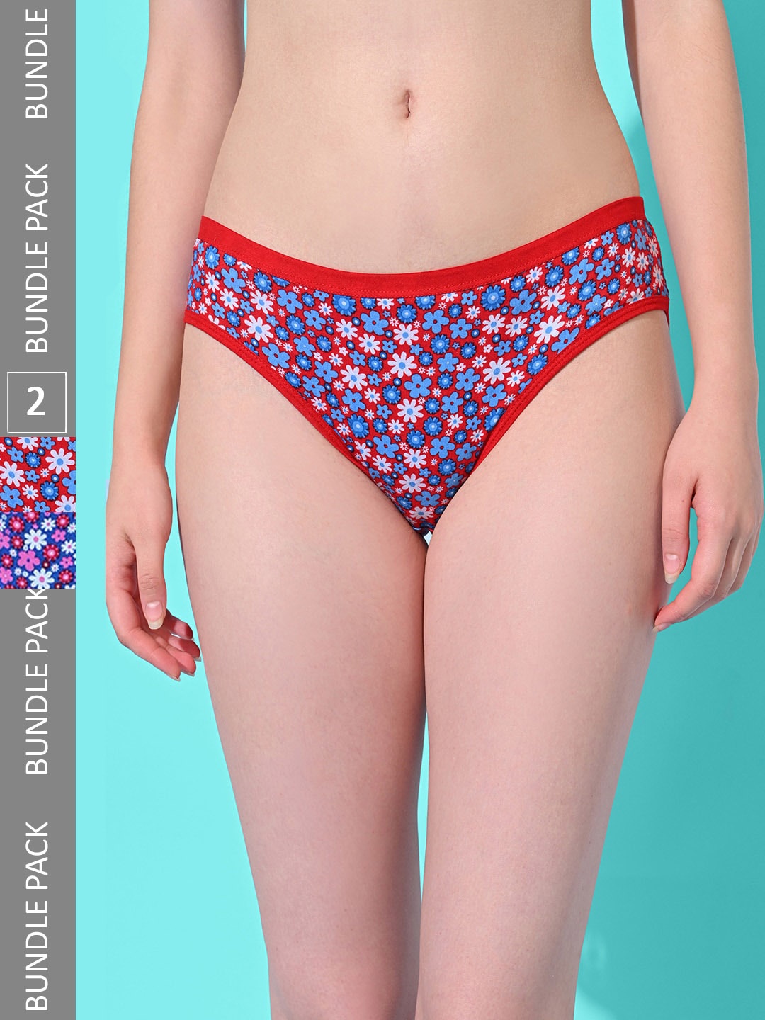 

FIMS Pack Of 2 Floral Printed Cotton Hipster Briefs, Red