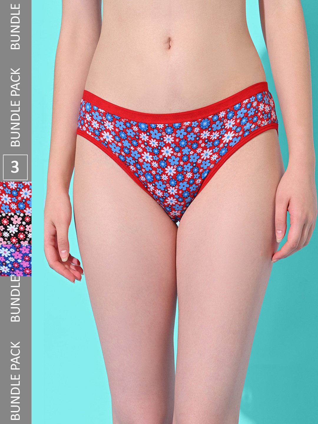

FIMS Women Pack Of 3 Printed Hipster Briefs Sarika_Panty_Packof3, Red