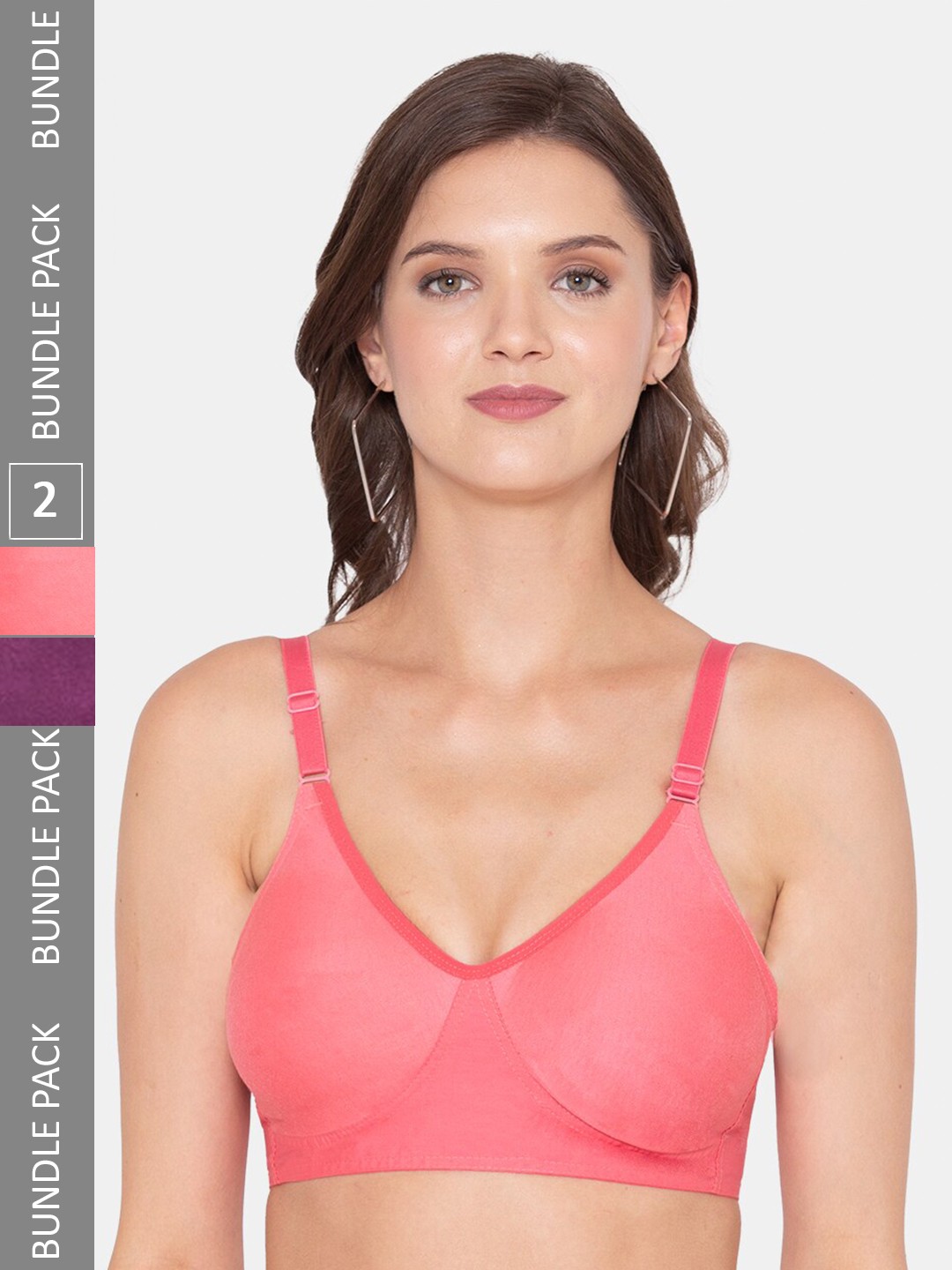 

Souminie Pack of 2 Non-Padded Everyday Full Coverage Bra, Coral