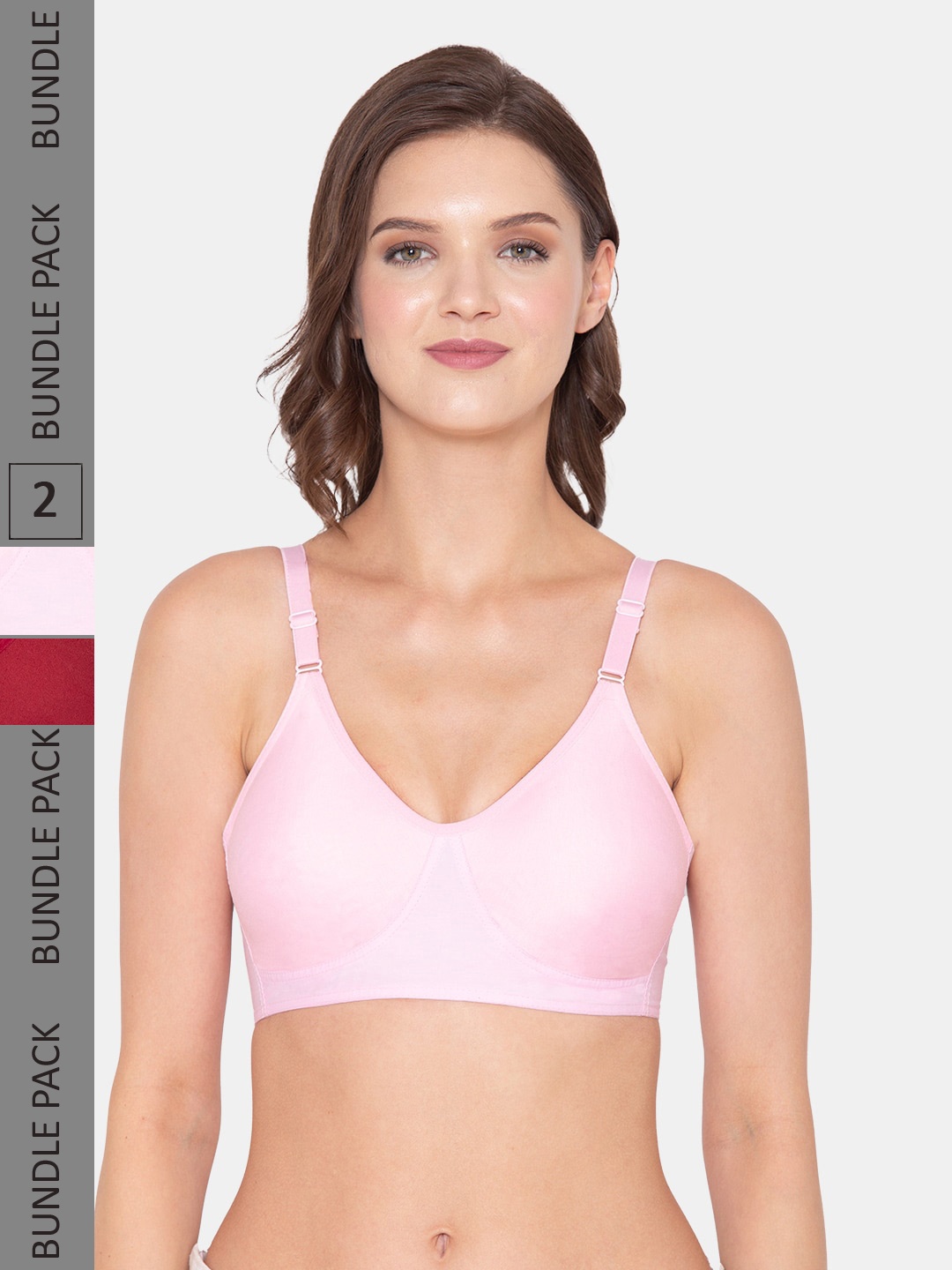 

Souminie Pack Of 2 Full Coverage Non Padded Seamless Cotton Everyday Bra, Pink