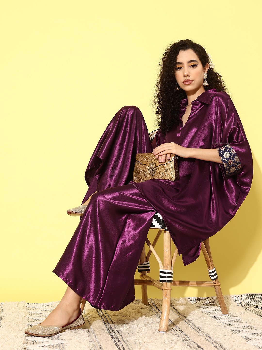 

InWeave Women Satin Regular Kurti with Palazzos, Purple