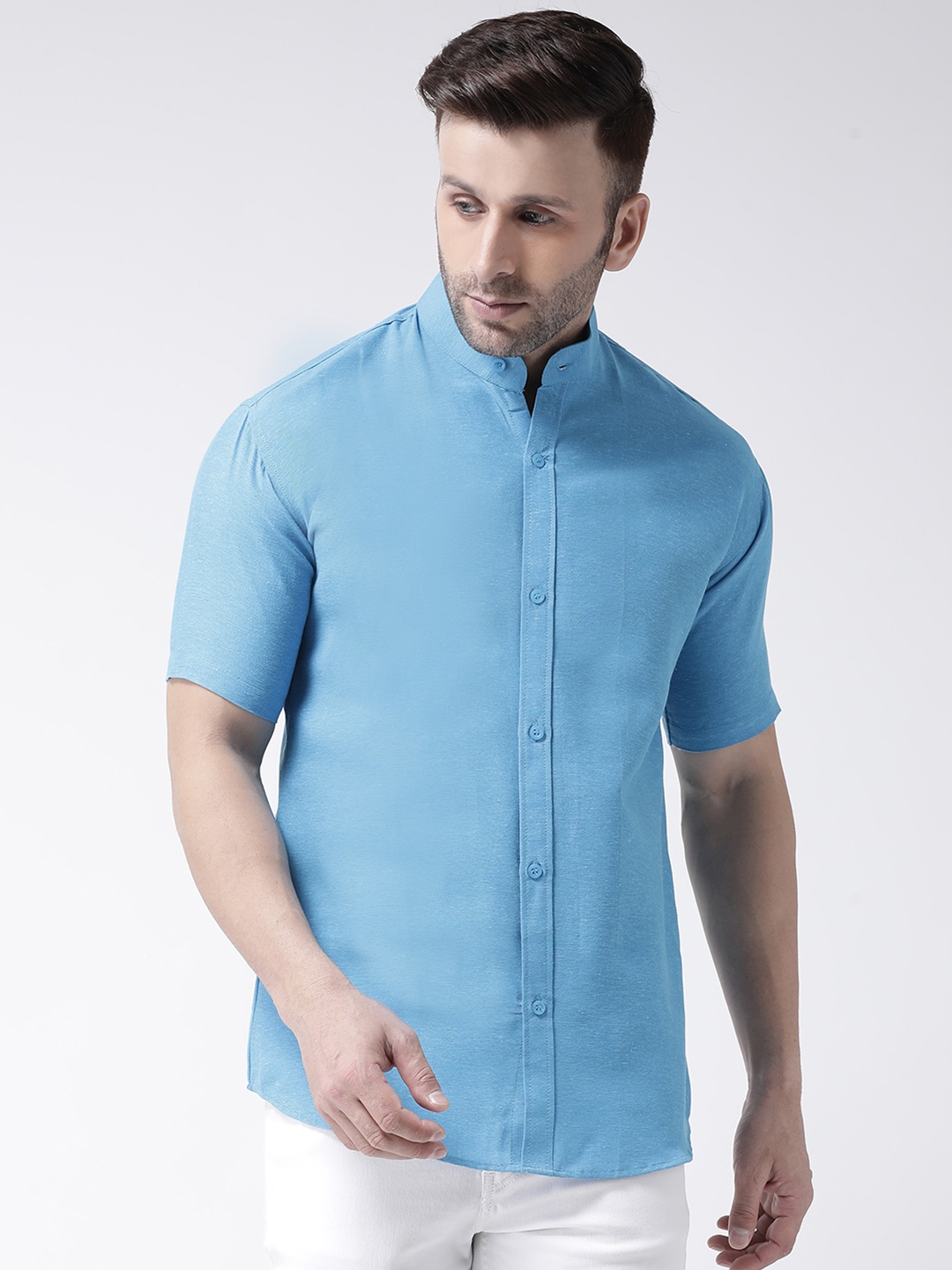 

RIAG Men Mandarin Collar Comfort Cotton Casual Shirt, Blue