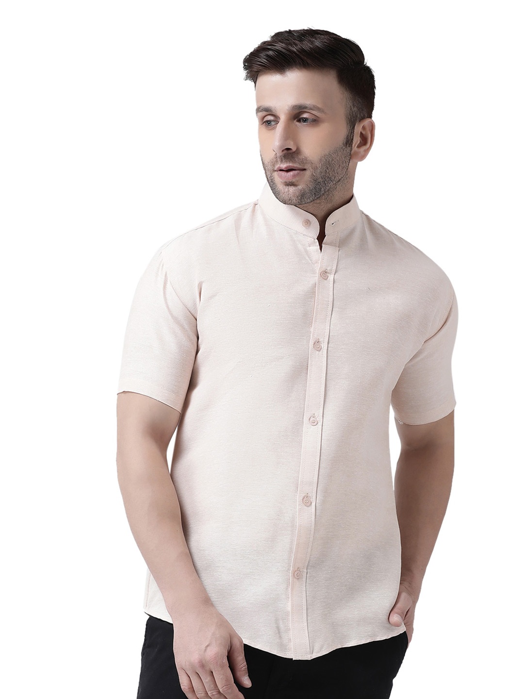 

RIAG Mandarin Collar Cotton Casual Shirt, Beige