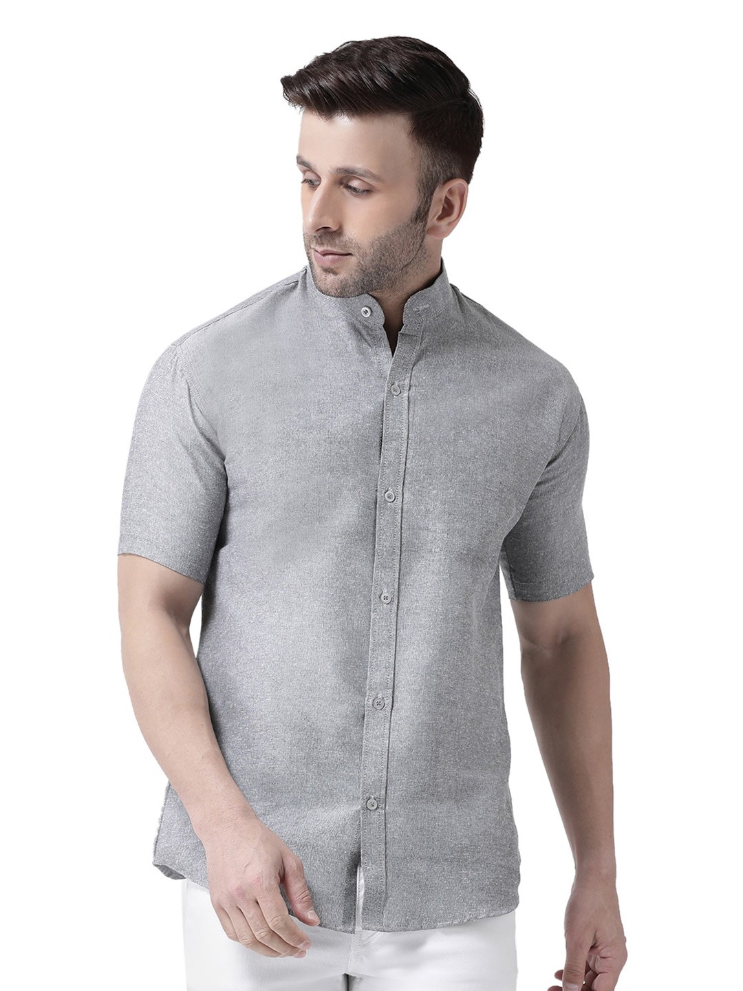 

RIAG Men Mandarin Collar Comfort Cotton Casual Shirt, Grey