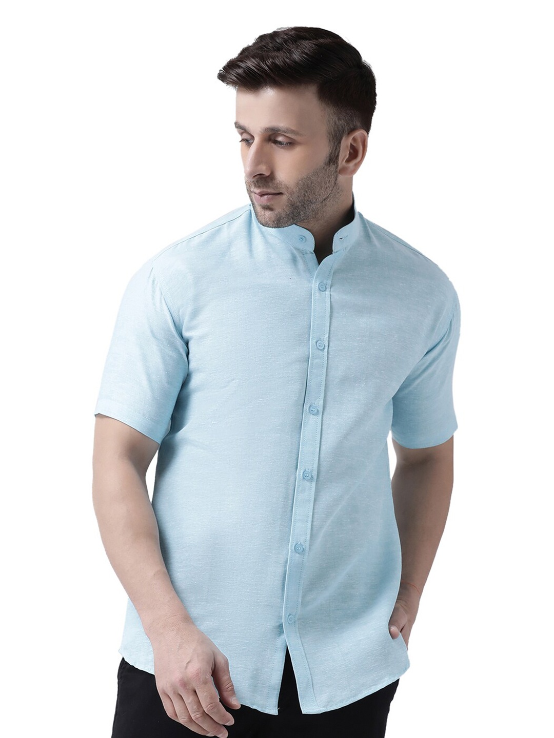 

RIAG Mandarin Collar Cotton Casual Shirt, Blue