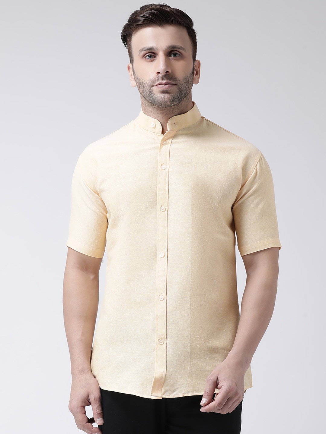 

RIAG Band Collar Cotton Casual Shirt, Beige
