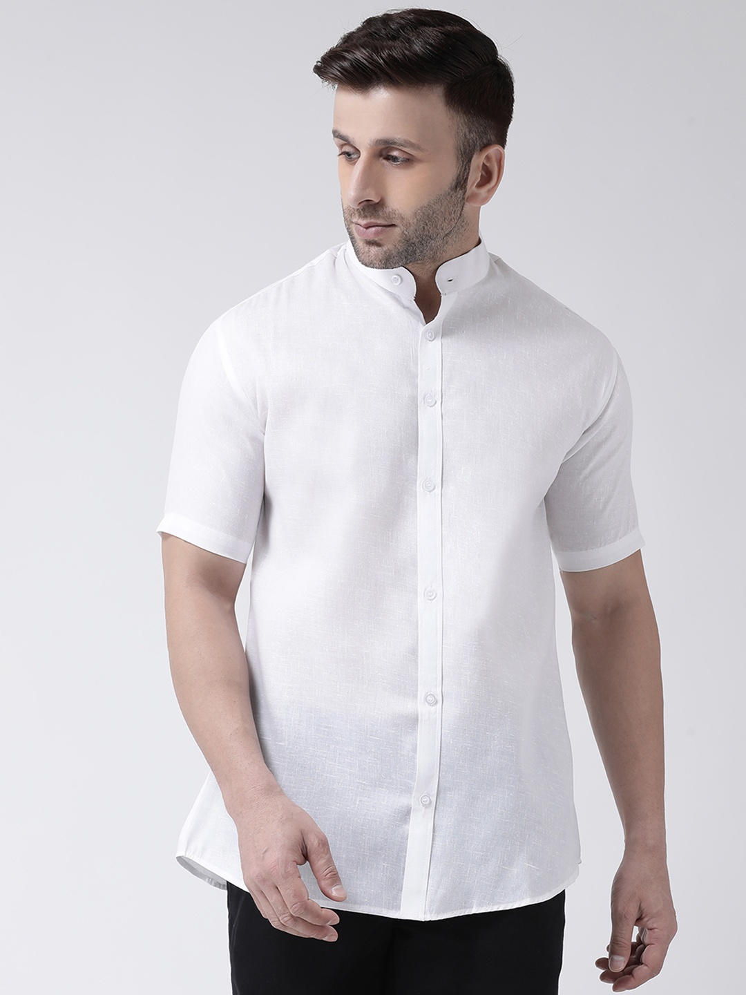 

RIAG Mandarin Collar Cotton Casual Shirt, White