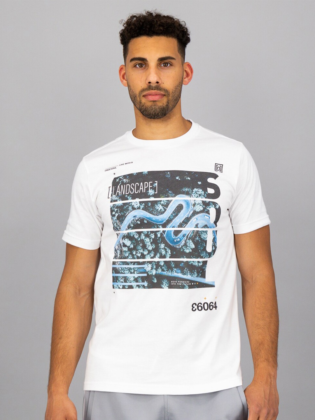 

FREESOUL Graphic Printed Round Neck Pure Cotton T-shirt, White