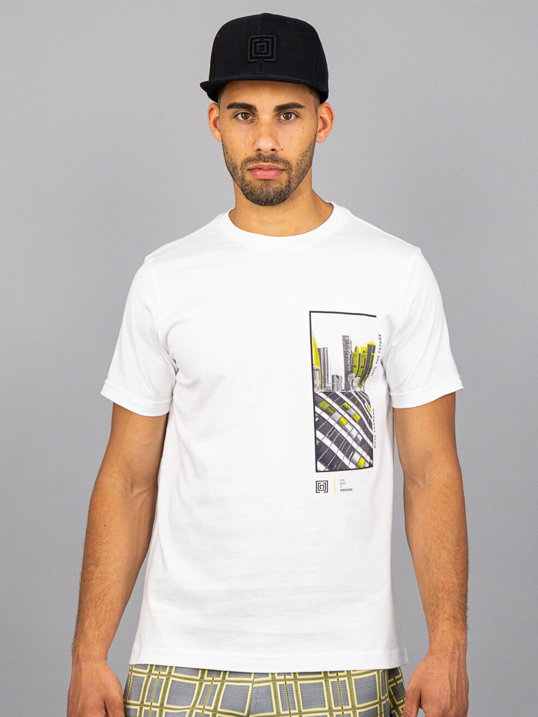 

FREESOUL Men Printed Pure Cotton T-shirt, White