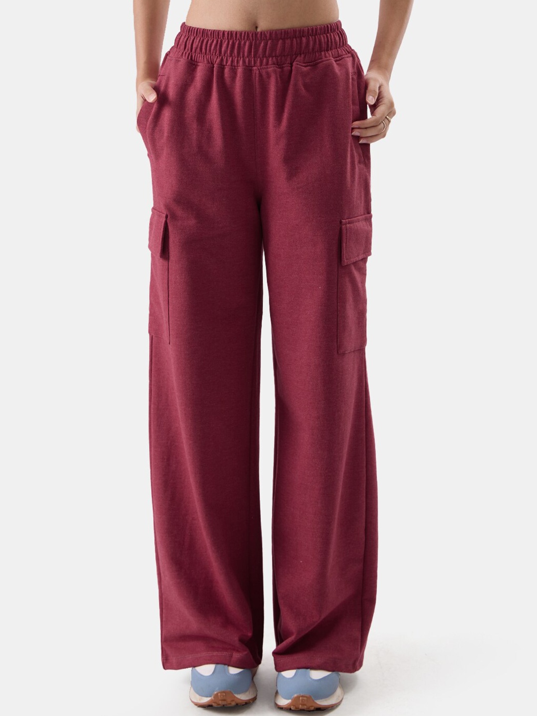 

The Souled Store Women Maroon Relaxed-Fit Pure Cotton Cargo Trouser