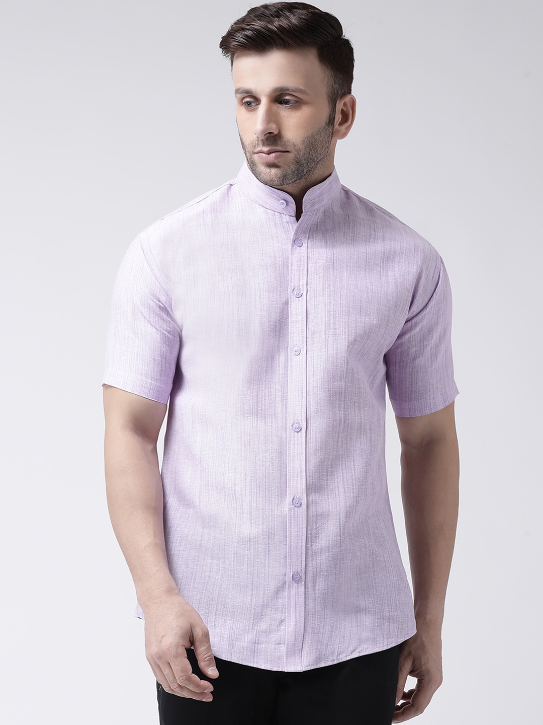 

RIAG Mandarin Collar Cotton Casual Shirt, Purple