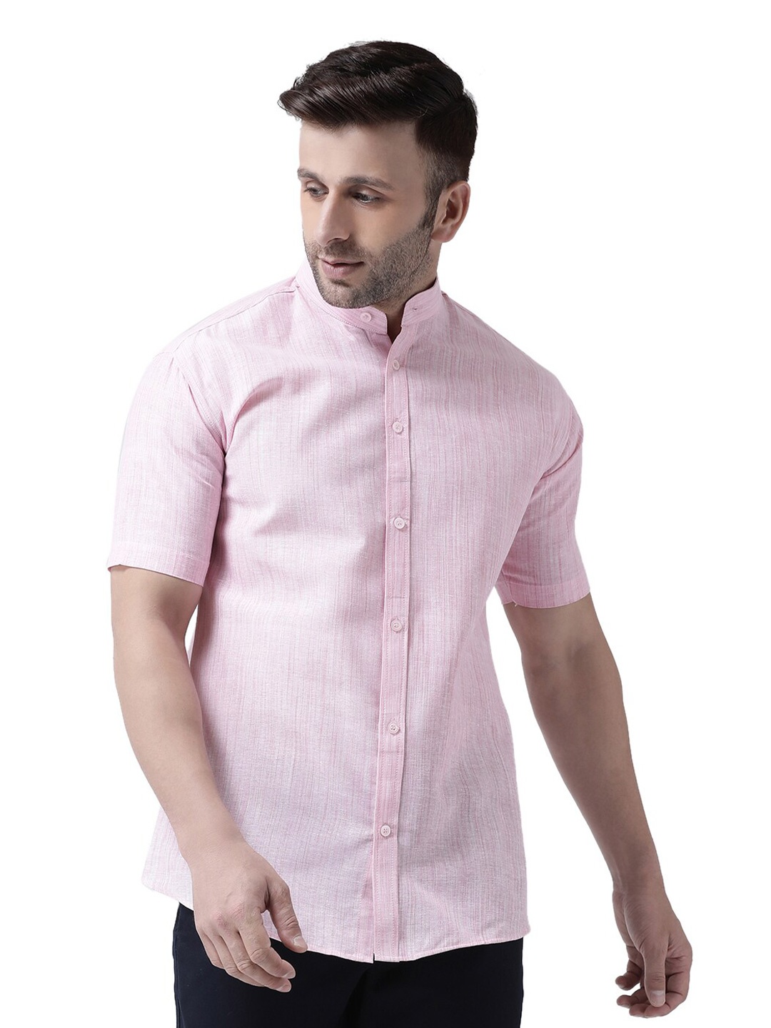 

RIAG Self Design Mandarin Collar Cotton Casual Shirt, Pink
