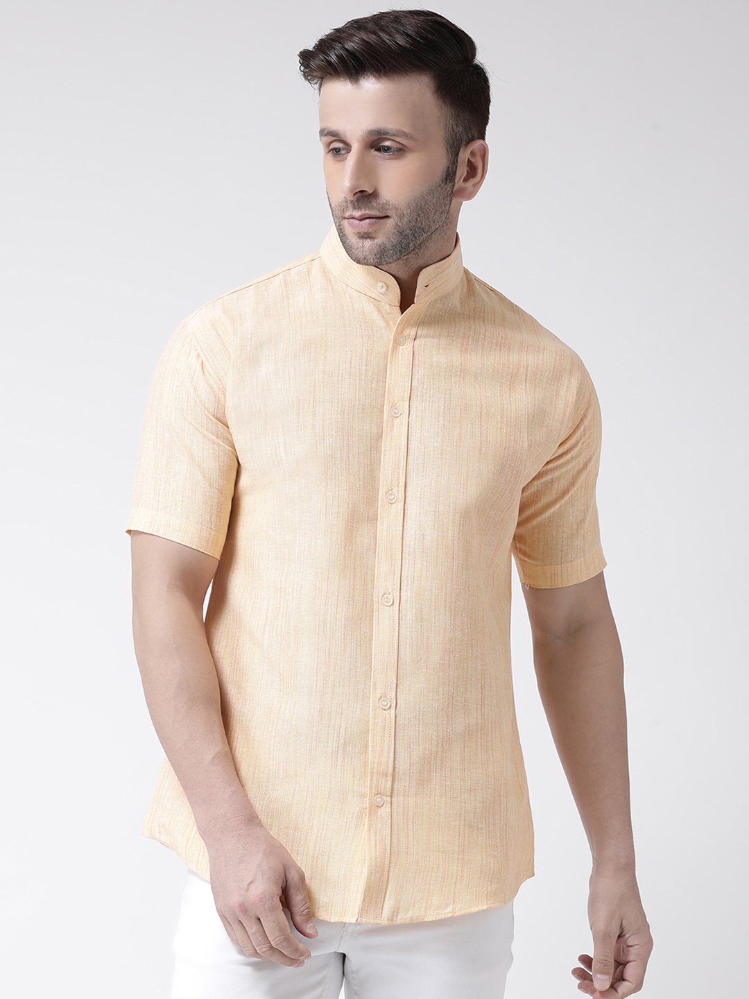 

RIAG Woven Mandarin Collar Cotton Casual Shirt, Beige