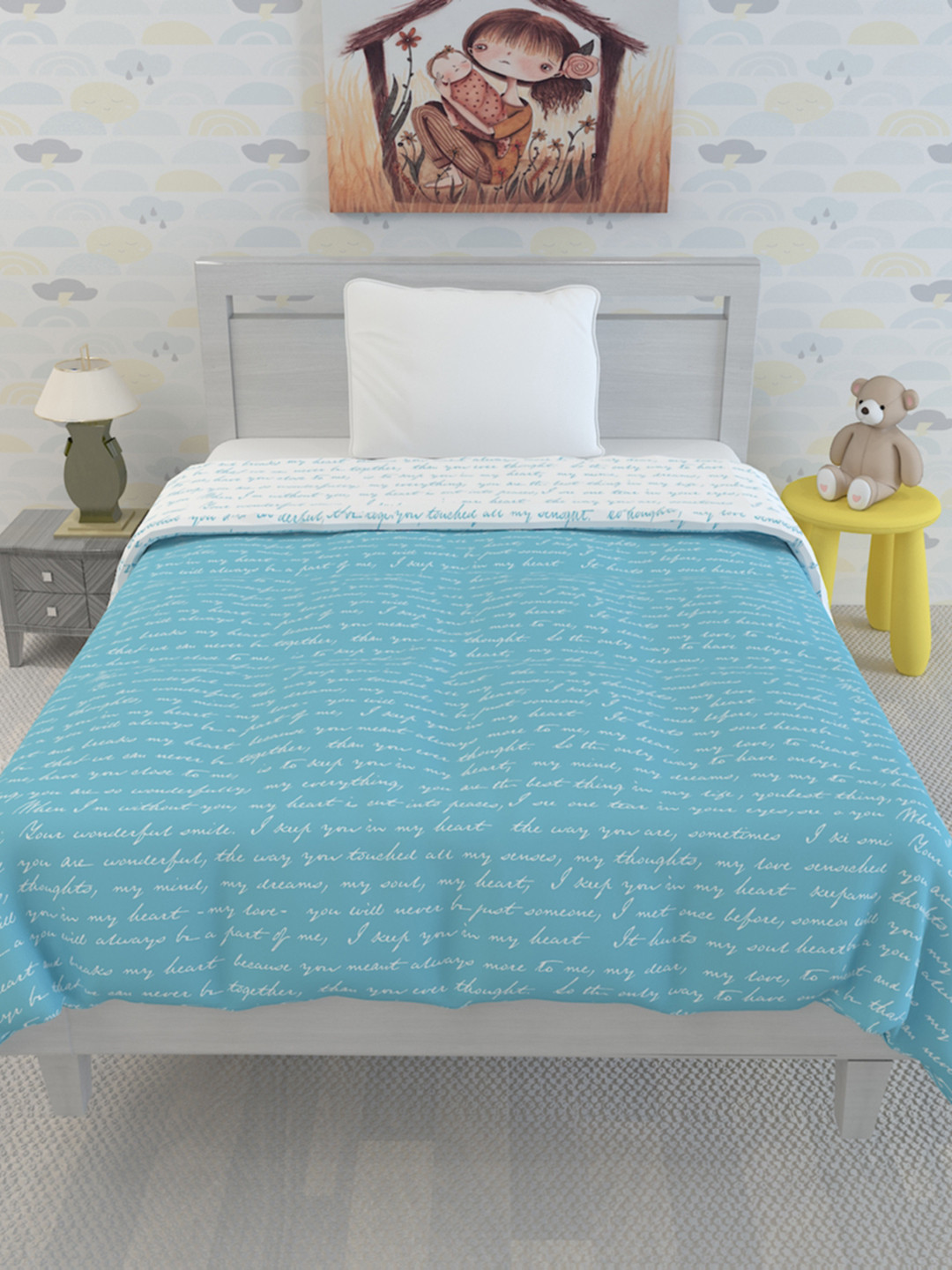 

Divine Casa Kids Air Blue Typography AC Room 120 GSM Reversible Baby Blanket Dohar