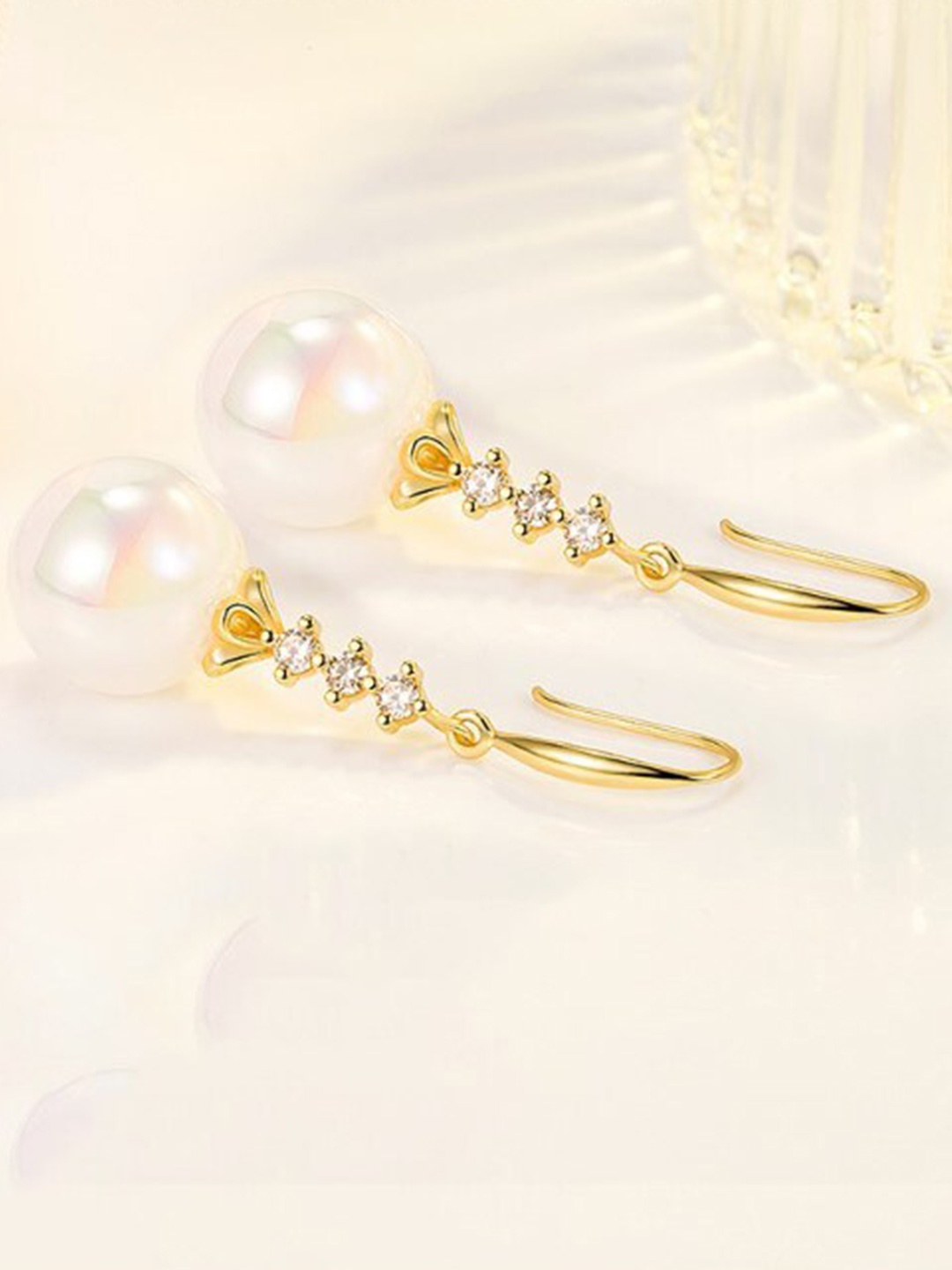 

MYKI Gold-Plated CZ Studded Contemporary Drop Earrings