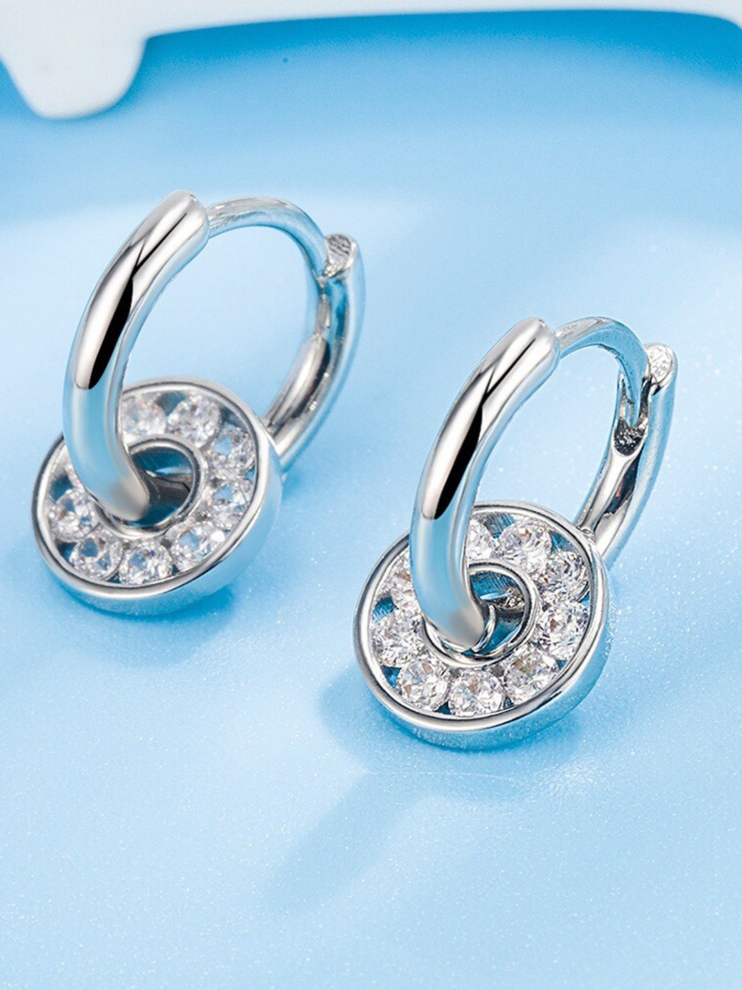 

MYKI Silver-Plated CZ Studded Contemporary Hoop Earrings