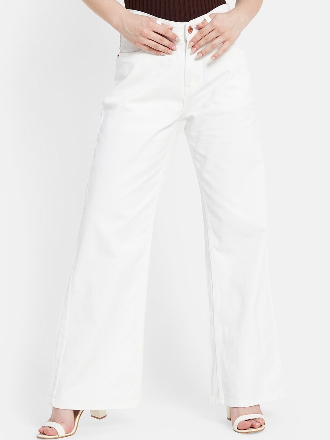 

METTLE Women Clean Look Mid-Rise Cotton Jeans, White