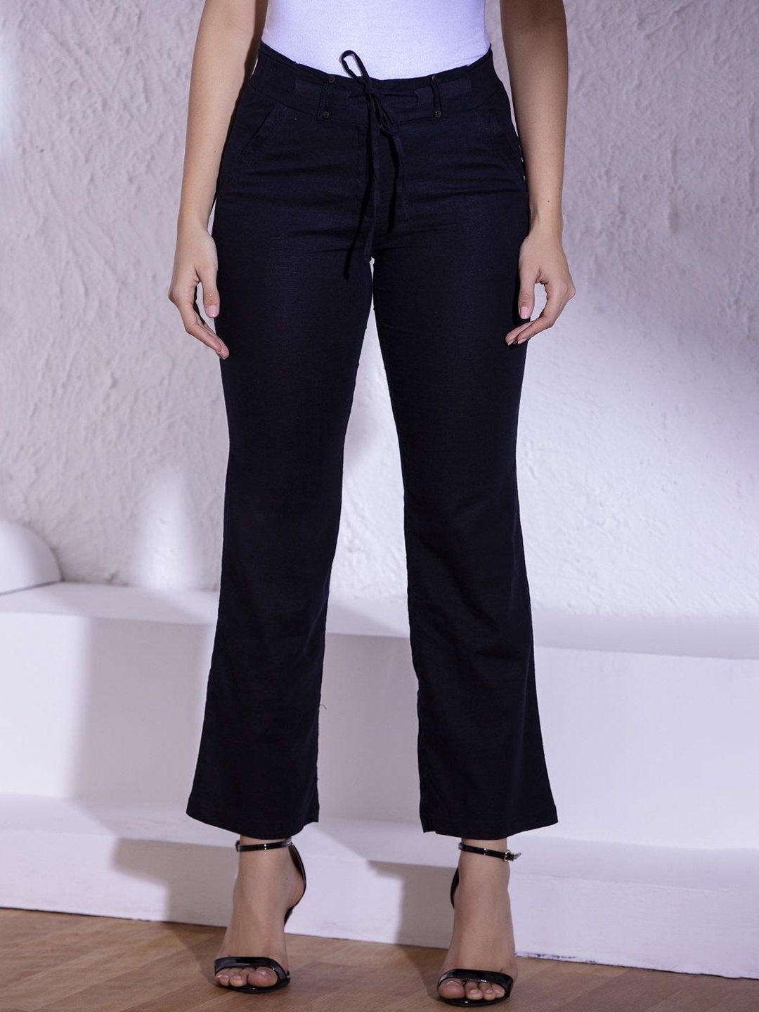 

Lakshita Women Smart Straight Fit Easy Wash Trousers, Blue