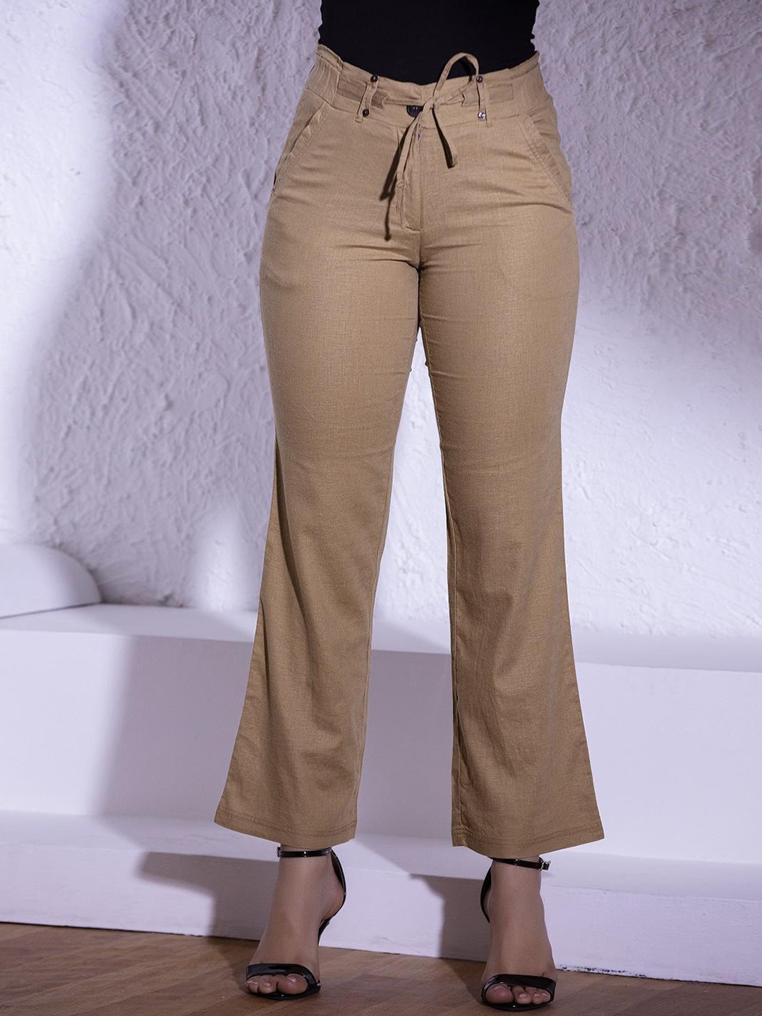 

Lakshita Women Smart Straight Fit Easy Wash Bootcut Trousers, Brown