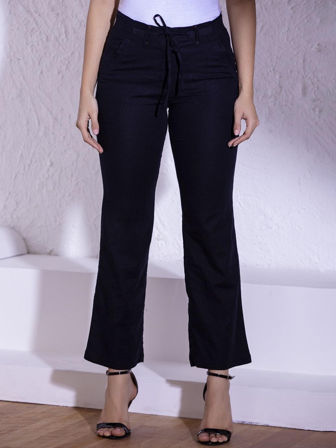 

Lakshita Women Smart Straight Fit Easy Wash Bootcut Trousers, Blue