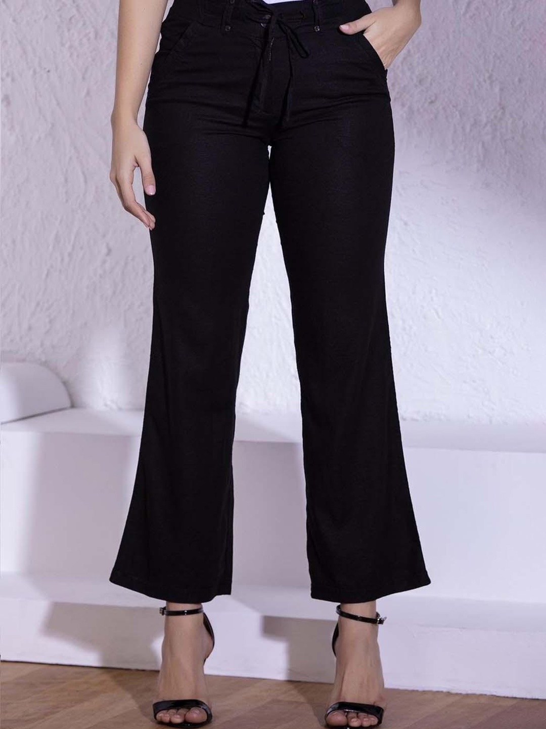 

Lakshita Women Smart Straight Fit Easy Wash Bootcut Trousers, Black